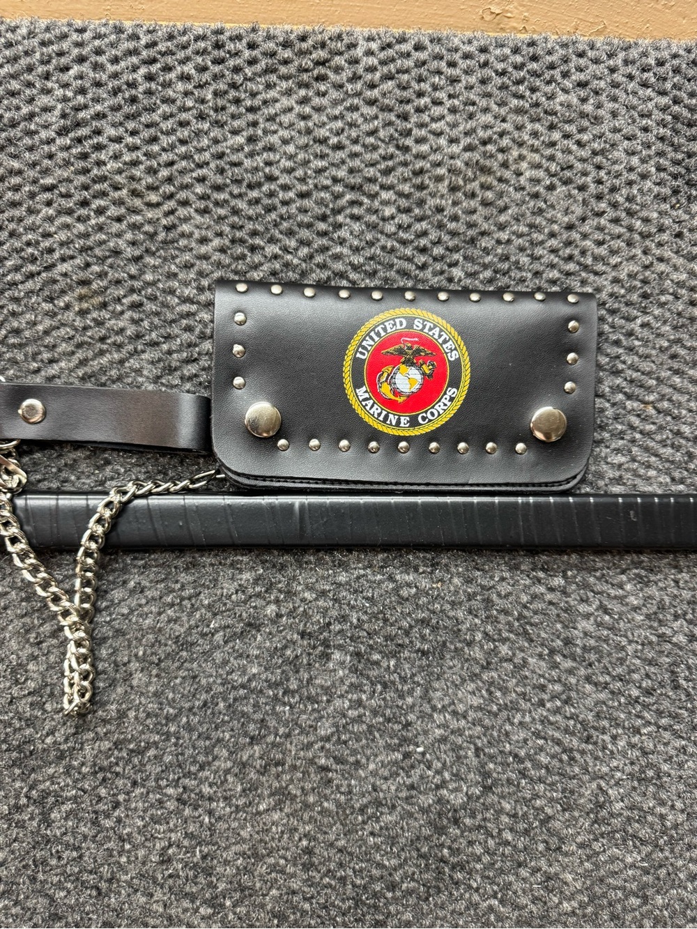 Source Unknown Black Leather Studded Wallet with Marine Corps Emblem